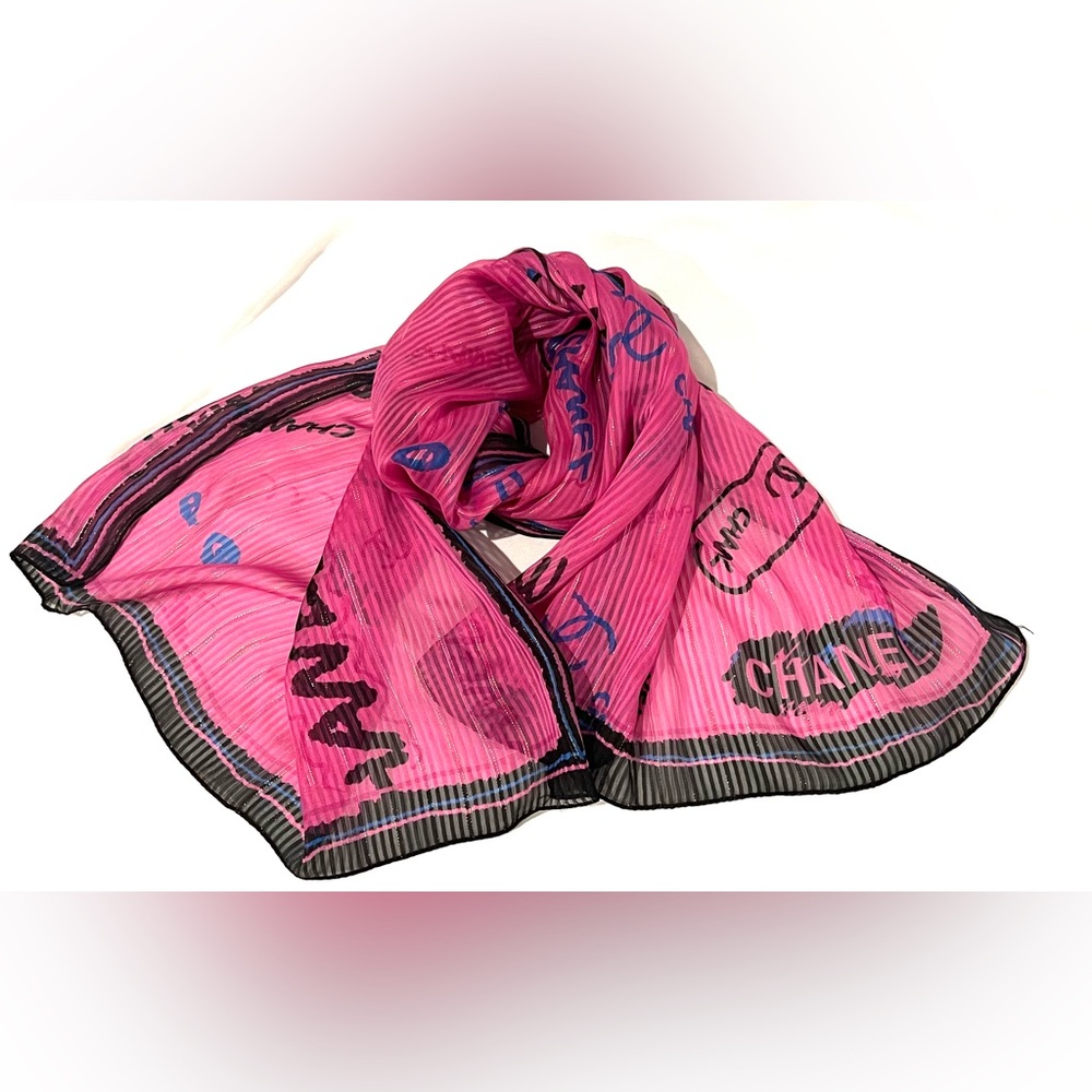 CHANEL Vibrant Pink and Black Scarf - Picture 2 of 7